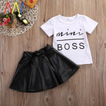 2Ps Kids Girl Clothes baby Summer T-shirt Tops Leather Skirt