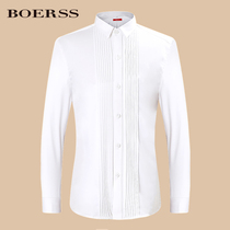 BOERSS white shirt fashion French double-fold sleeve boys suit long sleeve wedding catwalk suit dress shirt autumn