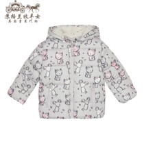 Spot bluezoo childrens clothing girl gray kitten fleece hooded cotton-padded jacket