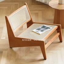 Single sofa chair Rattan chair Natural rattan ins Balcony recliner backrest Lazy solid wood chair Household leisure Nordic
