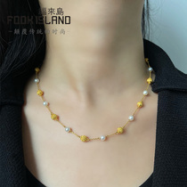 Fulai Island Gold Necklace Fashion 999 Foot Gold Ancient Method Gold New Hepburn Style Yuanbao Pearl Chain Womens Pure Jewelry