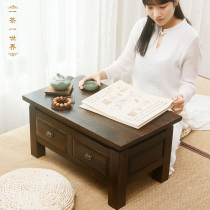 Vintage solid wood Kang Several Tatami bay window square table Japanese burning Tung wood tea table Kang table with drawer low table Tea table