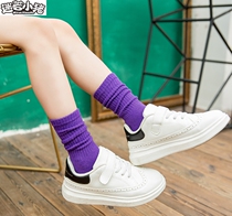 Children Color Socks Tide Heaps Stocking Socks South Korea Girl Pure Cotton Autumn Winter Color Purple Girl Midbarrel Socks Thin