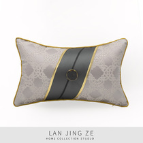  New Chinese waist pillow Light luxury high-end backrest cover Chinese style off-white jacquard home living room bedroom sofa pillow