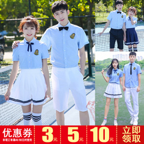 British style class clothes short sleeve graduation clothes male and female students chorus suit suit junior high school students sports clothing