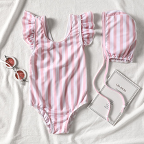  New childrens swimsuit Female little princess girl one-piece ins Korean baby baby girl striped swimsuit swimsuit