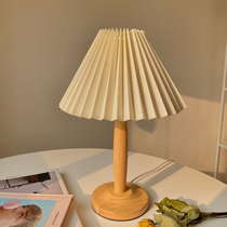 Bedside lamp Bedroom warm and romantic simple solid wood Japanese-style study net red ins girl wedding dimming small table lamp