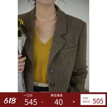 Beautiful emperor full wool herringbone retro loose casual suit jacket woman early spring new little guy