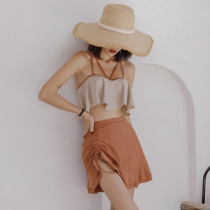  Split skirt swimsuit female Korean ins conservative small chest high waist cover belly thin sexy ruffle les swimsuit