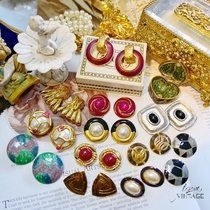 Vintage Imported Goods Antique Jewelry Vintage Elegant Gold Plated Enamel Delicately Small Crowdless Earrings Earrings