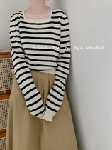 Super nice sweater pullover 2021 early autumn black and white striped square collar simple knitwear casual top careful machine