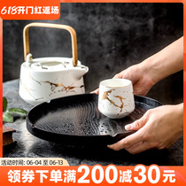 Day Style Round Wood Trays Fruit Pan Tea Tray Cherry Blossom Water Cup Tray Tea Set For Home Hotel Dinner Plate Fruit Tray