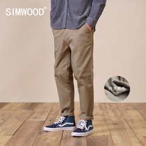  Simwood Jianmu mens autumn new inner fleece micro-elastic slightly loose straight mens nine-point casual pants