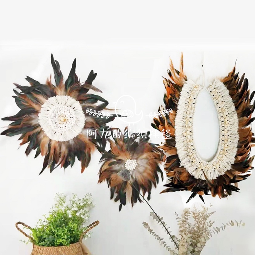 Meet Inn Wind Feather Wall Wall-mounted Decoration Handmade Nordic Creative Round Folk Sleeping Bedroom Living Room Wall