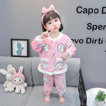 Girls pajamas flannel autumn and winter childrens girls baby coral fleece thickened winter split childrens home clothes