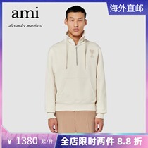 Ami Paris 21 new Showar Tongan Collar Half Zipper men and women Identical Color Loving Embroidered Long Sleeve Sweater