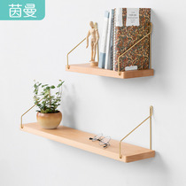 Brass one-shaped partition solid wood black walnut wall upper wall hanging with adhesive hook living room TV background wall shelf