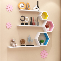 Wall shelf Wall Wall Wall decoration creative Plaid living room TV background wall non-punching