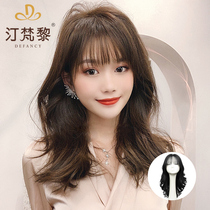 Ting Fanli wig Female long curly hair big waves medium long hair natural full real hair without trace French bangs hairstyle headgear