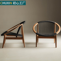 Single Solid Wood Sofa Chair Lying Chair Rattan Nordic Balcony Sloth RATTAN CHAIR ROUND LOG NORDIC OUTDOOR PATIO