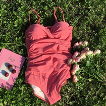 Korean official website spot straight hair SK tender pink one-piece double shoulder strap gathered bikini