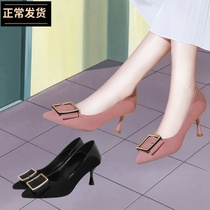 Fan-style Little High heel Shoe Immortals 2020 Spring Shoes Women Shoes Single Shoes Small scent Naked Pink heel Summer Little heel Shoe