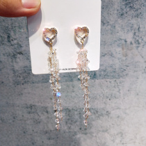 Crystal tassel earrings female long temperament senior sense Net red earrings 2020 New Tide face thin ear jewelry
