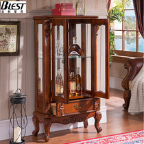 American solid wood double door wine cabinet living room tea side cabinet European small family wine cabinet European glass cabinet