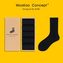 WooKoo black socks womens summer tube socks spring and autumn pure cotton white Japanese tide summer stockings with leather shoes sandals