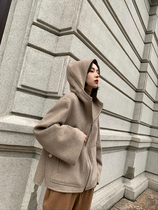 Eclectic design feel light and warm air pure cashmere casual pocket hooded short coat woolen short coat