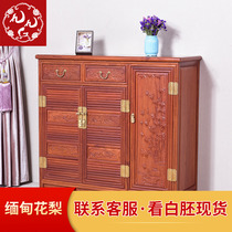Red Wood Furniture Myanmar Flowers Pear Living Room New Chinese Style Shoes Cabinet Solid Wood Genguan Door Hall Cabinet Lockers Big Fruits Purple Sandalwood