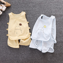 Summer baby clothes Biwa vest suit Male baby ultra-thin Two sets breathable shoulder open vest shorts summer dress