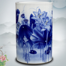 Blue and white porcelain hand-painted Lotus fish Floor Ceramic Vase ornaments Jingdezhen home living room study craft decorations