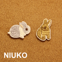 NIUKO cute rabbit gray brown cloth patch cloth label back glue hot stamping embroidery painting cloth cloth paste DIY