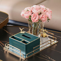 Light luxury green gilt tissue box living room creative coffee table multi-function remote control storage box orange high-grade paper box