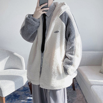 Port Wind Plus Cotton Thickened Winter Dress Mens Handsome Lamb Wool Collage Warm Cotton Clothing Fried Street Lover Coat White