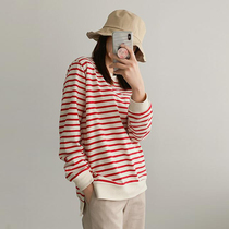 Round neck striped loose sweater womens autumn 2022 new all-match top 109 Dongdaemun womens clothing