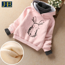 Girl plus velvet sweater autumn and winter New Korean version of the tide of the ocean air big children thick warm children high neck hooded coat