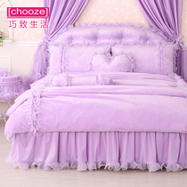 Clever life Baby velvet bed four-piece flannel coral velvet Lace plus velvet thickened bed skirt 1 8 meters