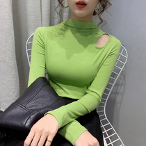 Half-height collar bottom-shirt woman inside lap and winter tight body with collarbone t-shirt woman long sleeve swarm design sensation blouse