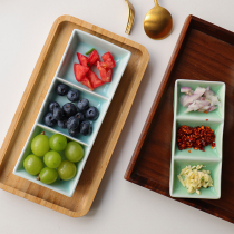 Celadon tableware ceramic double three-grid small dishes Dogg hot pot restaurant hotel vinegar seasoning plate rectangular sauce plate