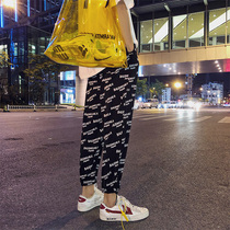 Hong Kong wind summer couples loose personality street letter printing mens ankle-length pants trend hip hop loose casual pants