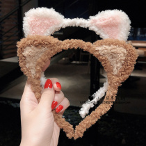 Japan Day Department Wash face Hair Hoop Girl Net Red Cat Ears Plush Head Stirrup Cute Teenage Girl Makeup Press Hair Anti Slip Headwear