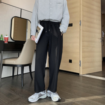 Hualun Spring and Autumn Drawstring Casual Trousers Men Trend Versatile Loose Straight Pants Lesbian Cropped Trousers West Pants Tide