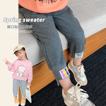 abao childrens spring casual pants foreign style loose girls closing foot sports pants baby fashionable Joker trousers tide