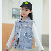 Girls denim vest Western style large childrens vest outside the fashion little girl horse clip loose spring and autumn 2021 new