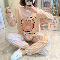Korean version of cute Pooh bear pure cotton pajamas womens autumn long-sleeved can be worn outside the suit spring and autumn sports home clothes