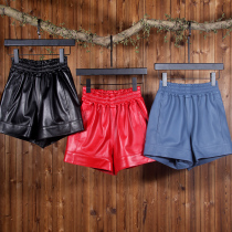 Dai Cai new high waist a word wide leg leather shorts women elastic waist loose thin Haining sheepskin leather pants