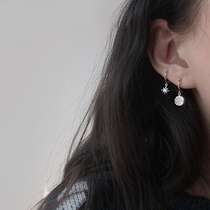 Six-manging star asymmetrical ear button through body 925 pure silver short of personality ear pendant delicate little earrings female South Korea