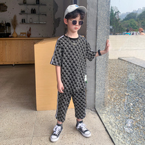 Boy summer suit 2021 New Korean version of Tide brand Childrens Big Boy foreign style short sleeve summer Net red two-piece set